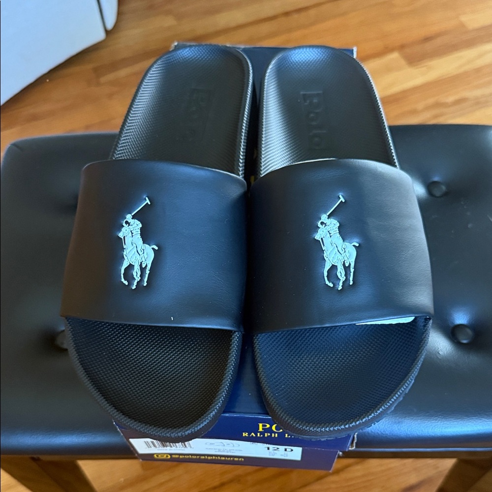 Polo by Ralph Lauren Black Slide Sandals with White Emblem